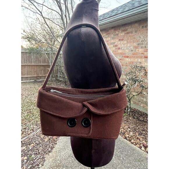 Chocolate Brown Collar Pea Coat Shirt Bag Purse - Picture 3 of 6